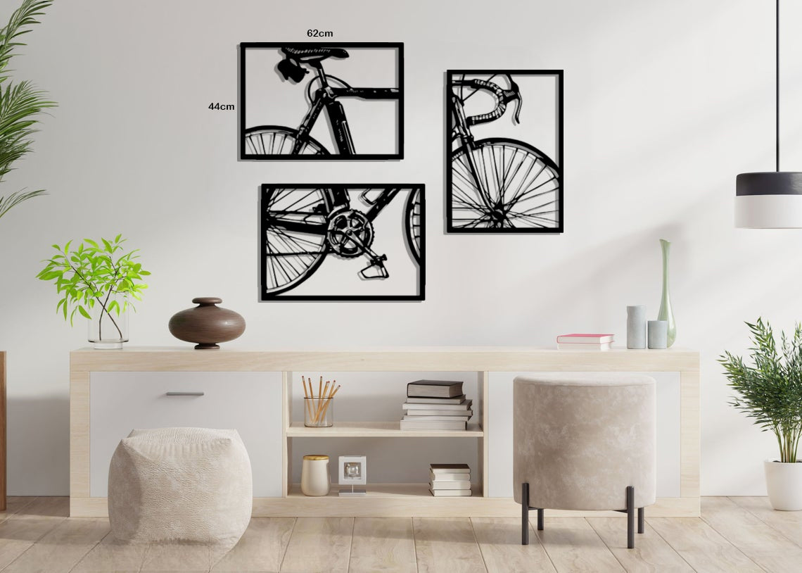 3 Pcs SET of Bicycle Metal Wall Art Frame