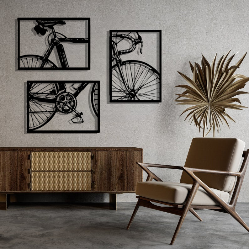 3 Pcs SET of Bicycle Metal Wall Art Frame